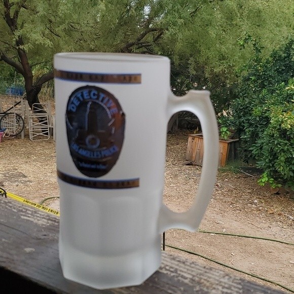 LAPD Detective Frosted Glass Beer Stein Mug – Blue & 22kt Gold Details - Picture 1 of 11